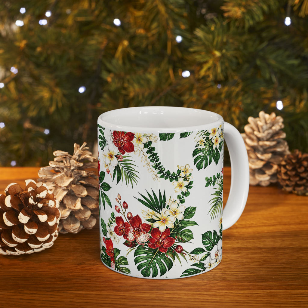 Tropical Floral Ceramic Mug – Hibiscus & Plumeria