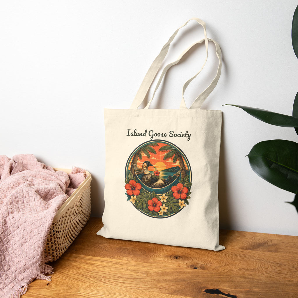Island Nēnē Canvas Tote – Tropical Sunset Floral Design