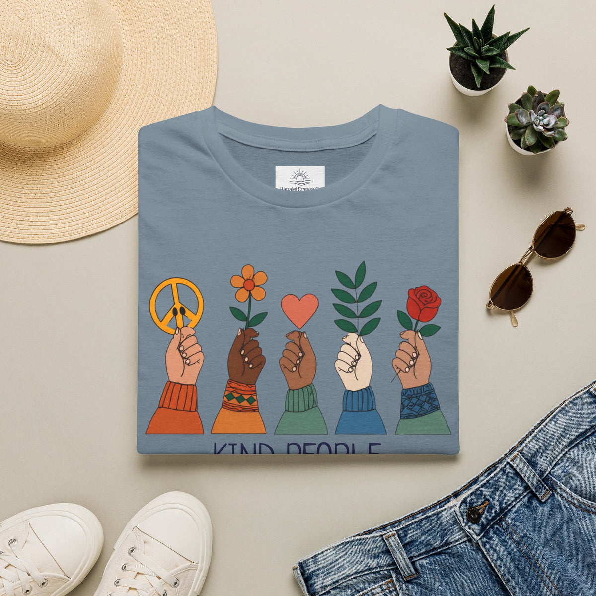 Kind People Change the World T-Shirt | Peace Flower Heart Rose Hands