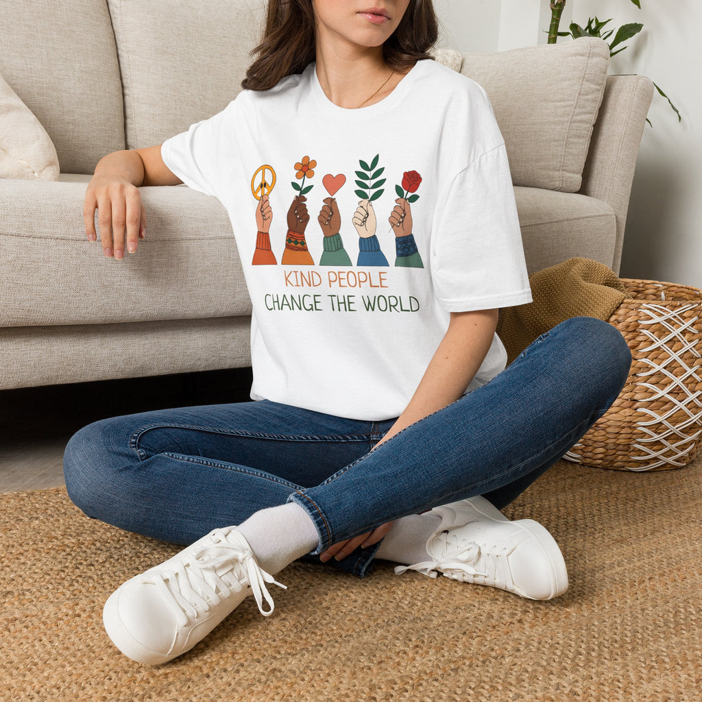 Kind People Change the World T-Shirt | Peace Flower Heart Rose Hands