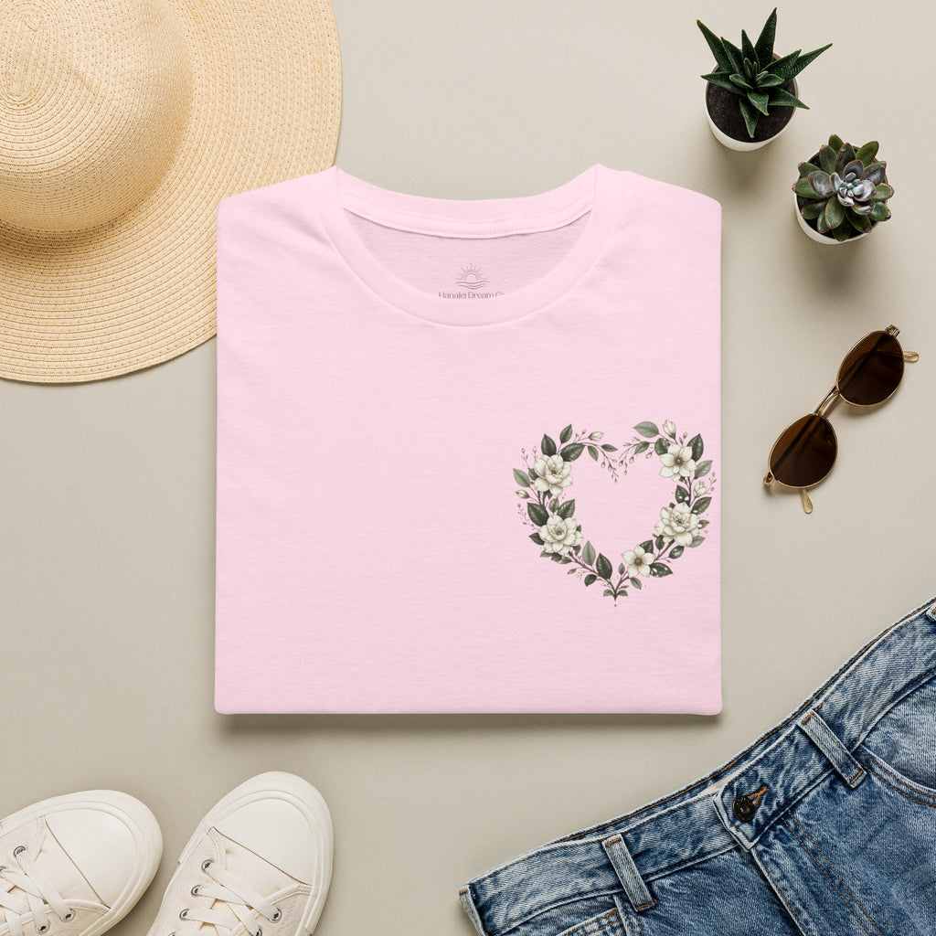 Gardenia Heart Floral Wreath T-Shirt – Botanical