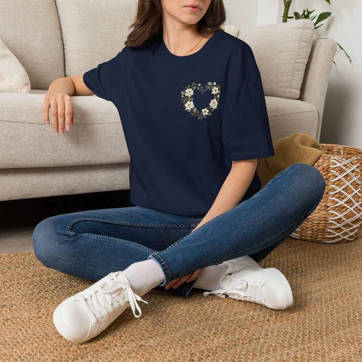 Gardenia Heart Floral Wreath T-Shirt – Botanical