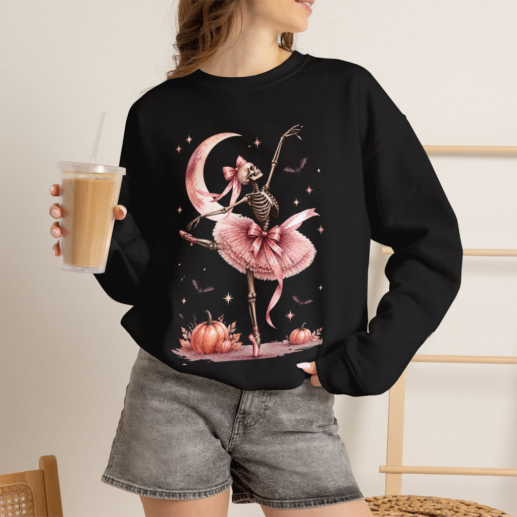 Skeleton Ballerina Ballet Dancer Sweatshirt | Halloween Pumpkin Moon