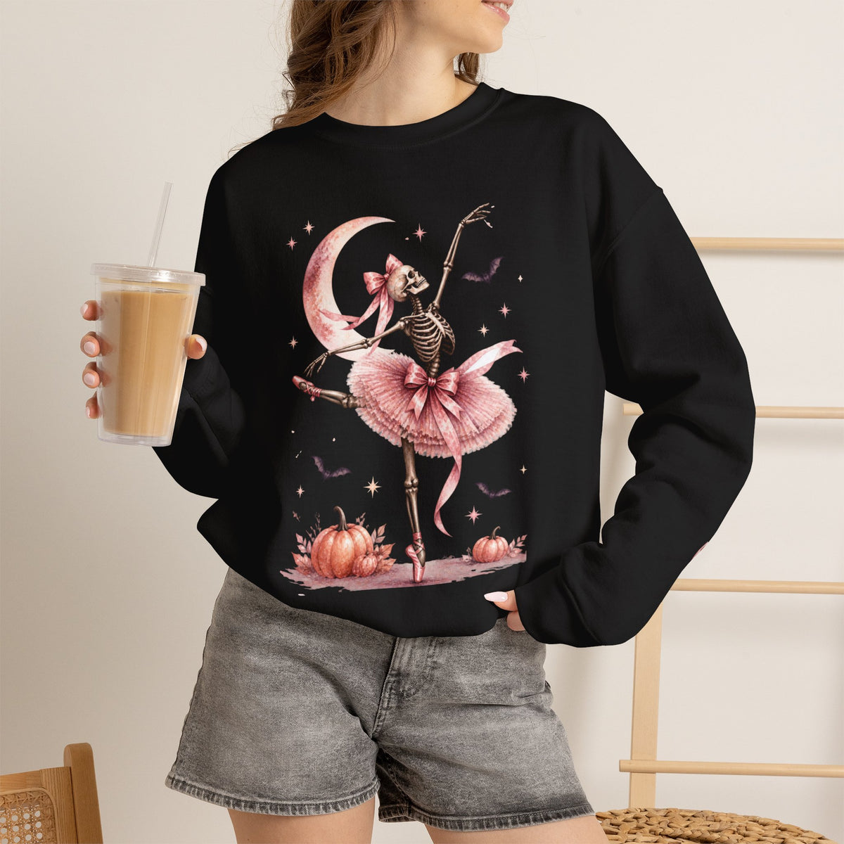 Skeleton Ballerina Ballet Dancer Sweatshirt | Halloween Pumpkin Moon