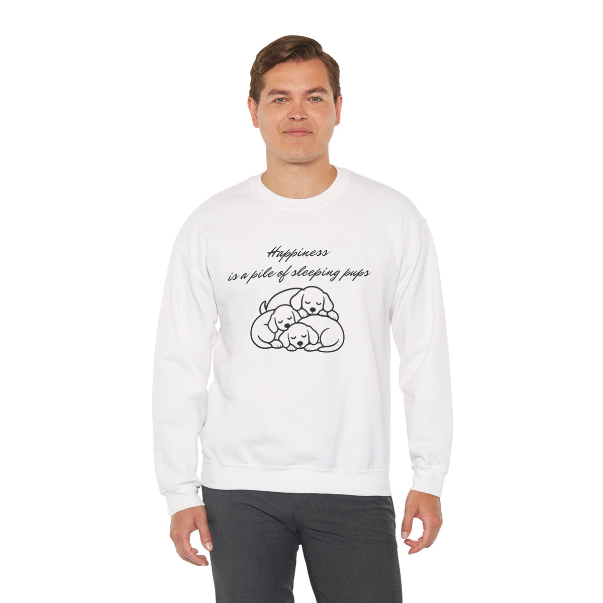 “Happiness Is a Pile of Sleeping Pups” Puppy Crewneck