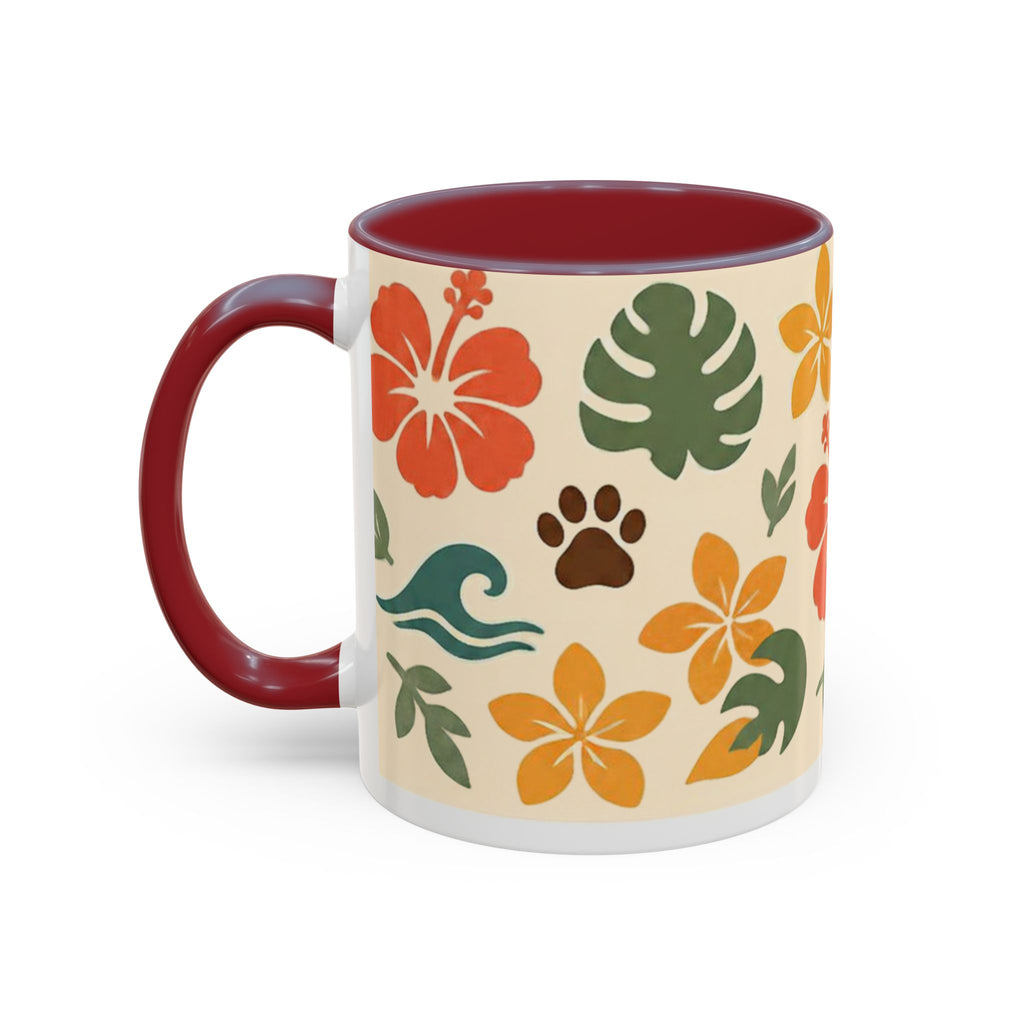 Tropical Hibiscus Paw Print Mug — Floral Coffee Cup for Dog Lovers