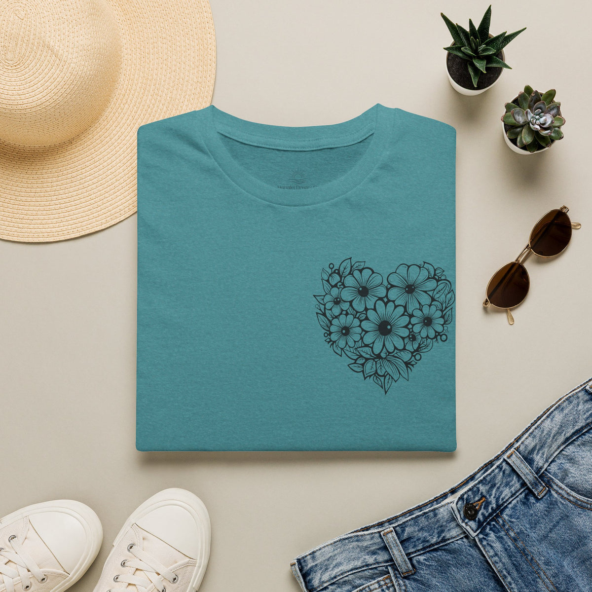 Bloom Kindly Floral Heart T-Shirt – Daisy Line Art