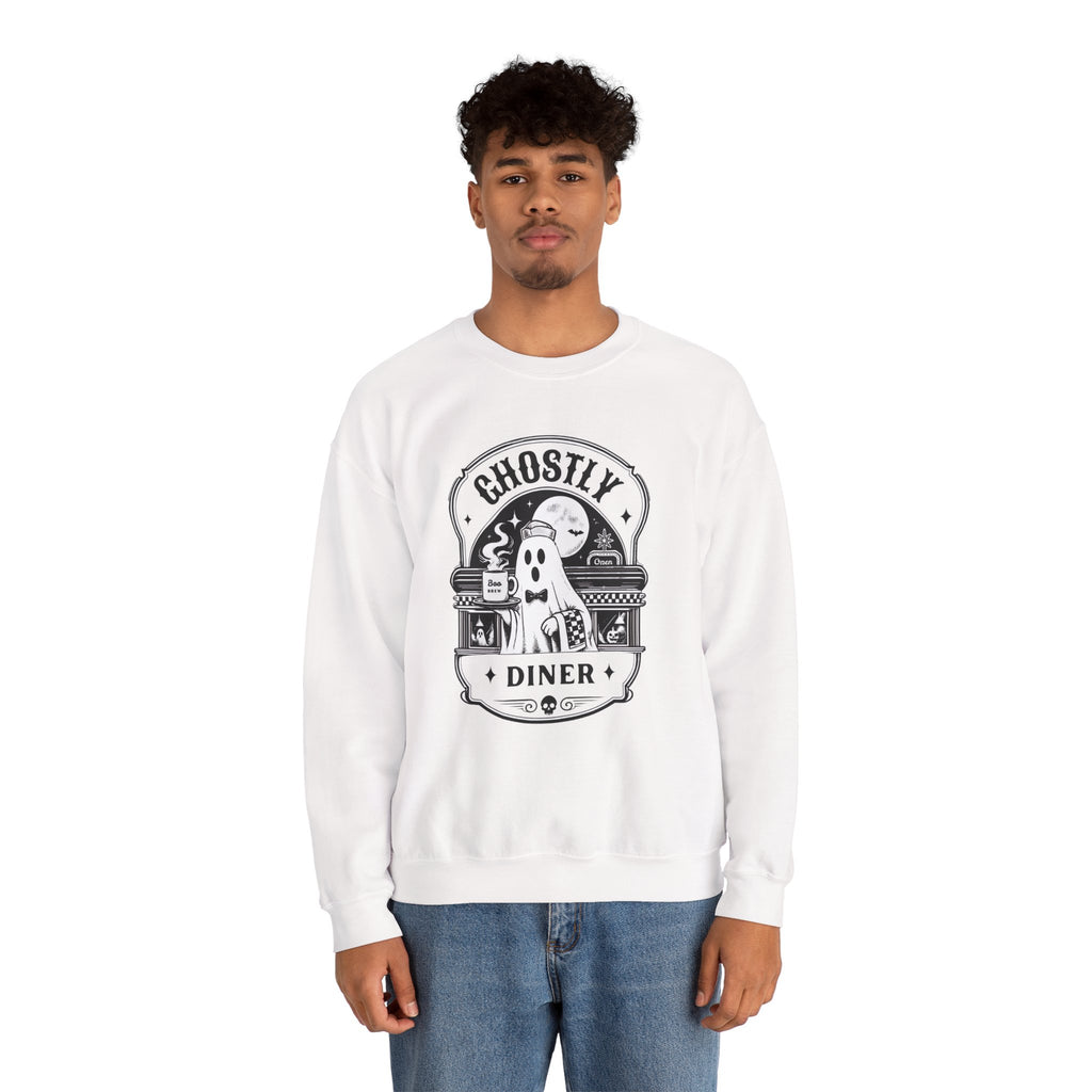 Ghostly Diner Sweatshirt — Vintage Halloween Ghost Café Crewneck