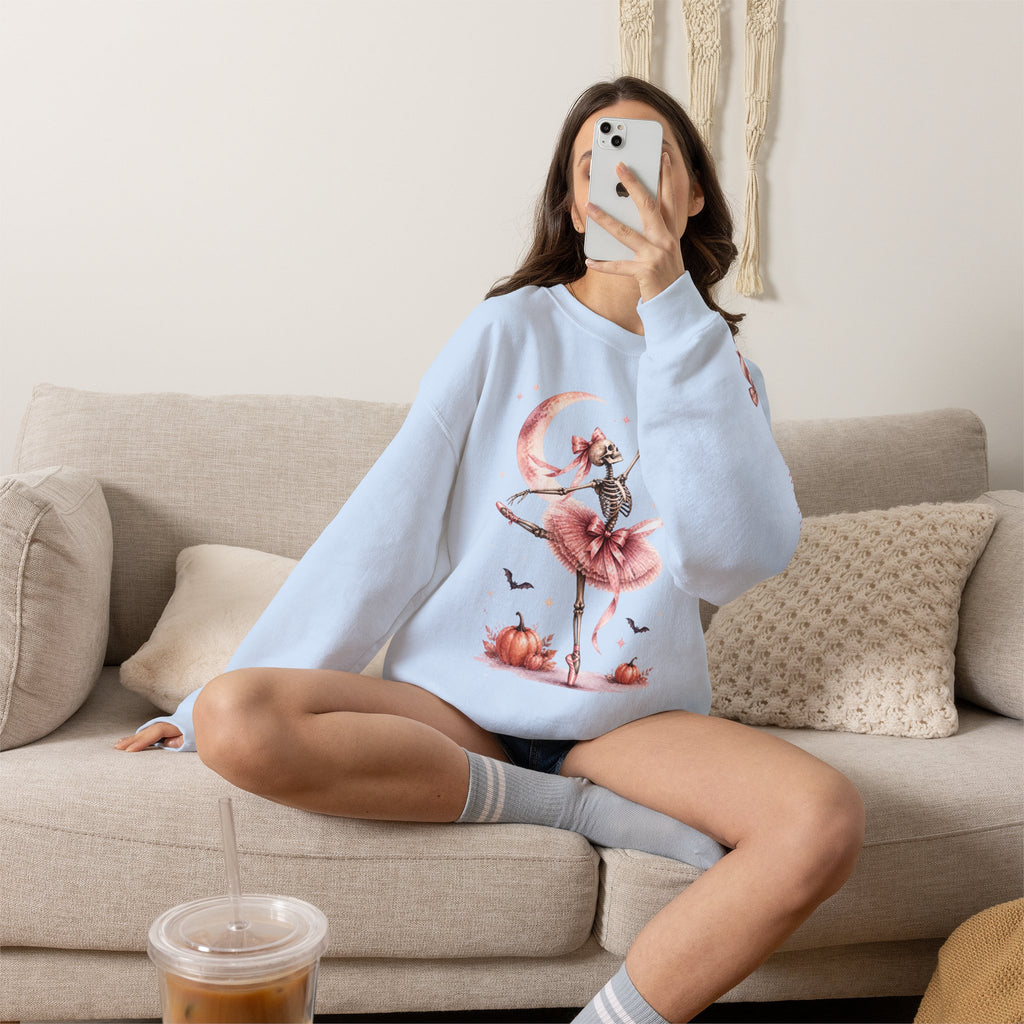 Skeleton Ballerina Ballet Dancer Sweatshirt | Halloween Pumpkin Moon