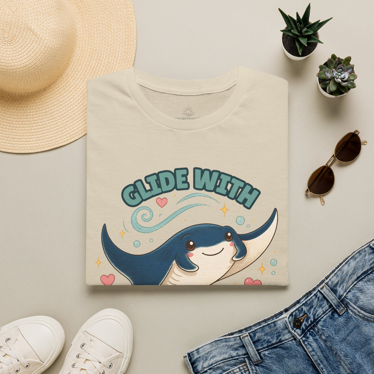 Manta Ray T-Shirt, Glide With the Tide Ocean Graphic