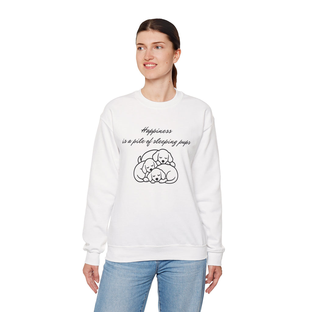 “Happiness Is a Pile of Sleeping Pups” Puppy Crewneck