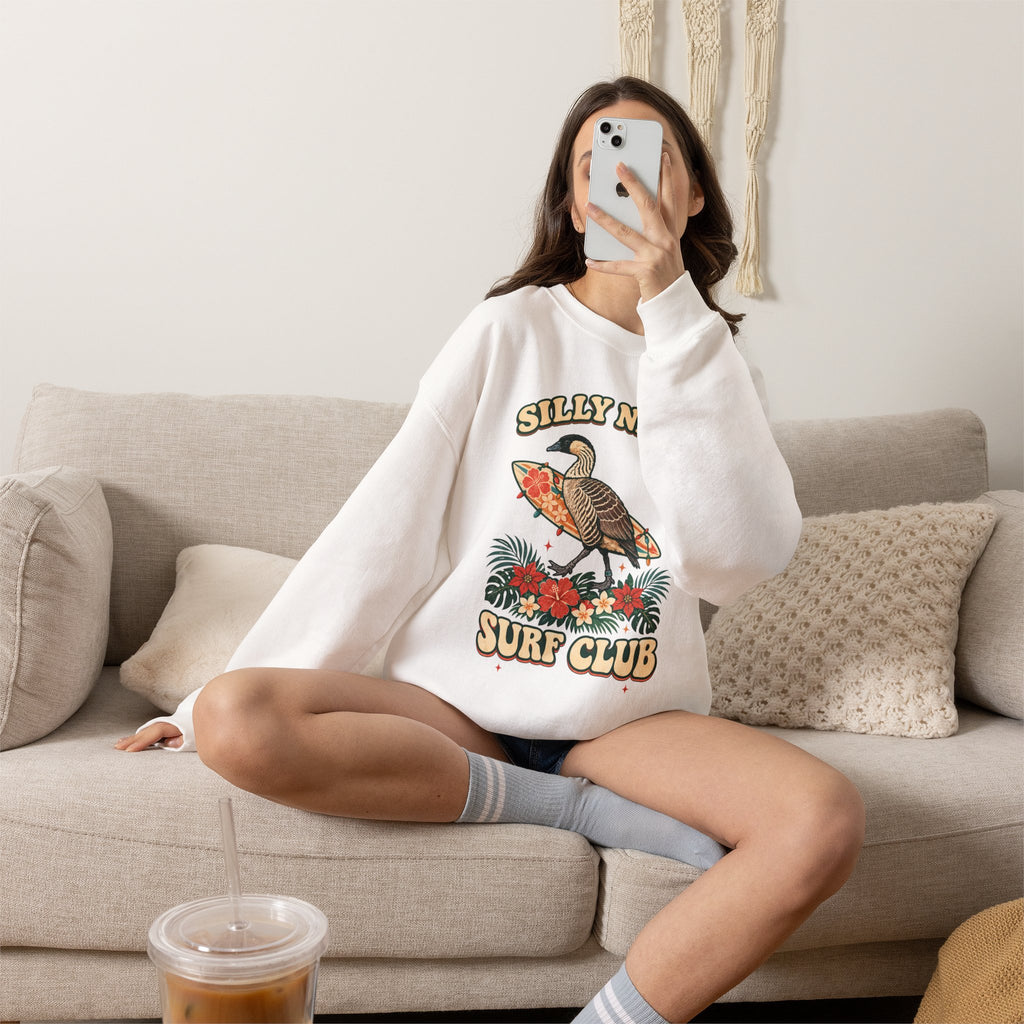 Silly Nēnē Surf Club Christmas Crewneck Sweatshirt – Hawaiian Goose Holiday Sweatshirt