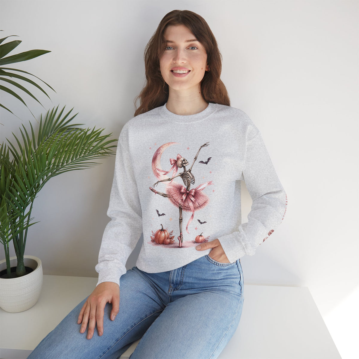 Skeleton Ballerina Ballet Dancer Sweatshirt | Halloween Pumpkin Moon