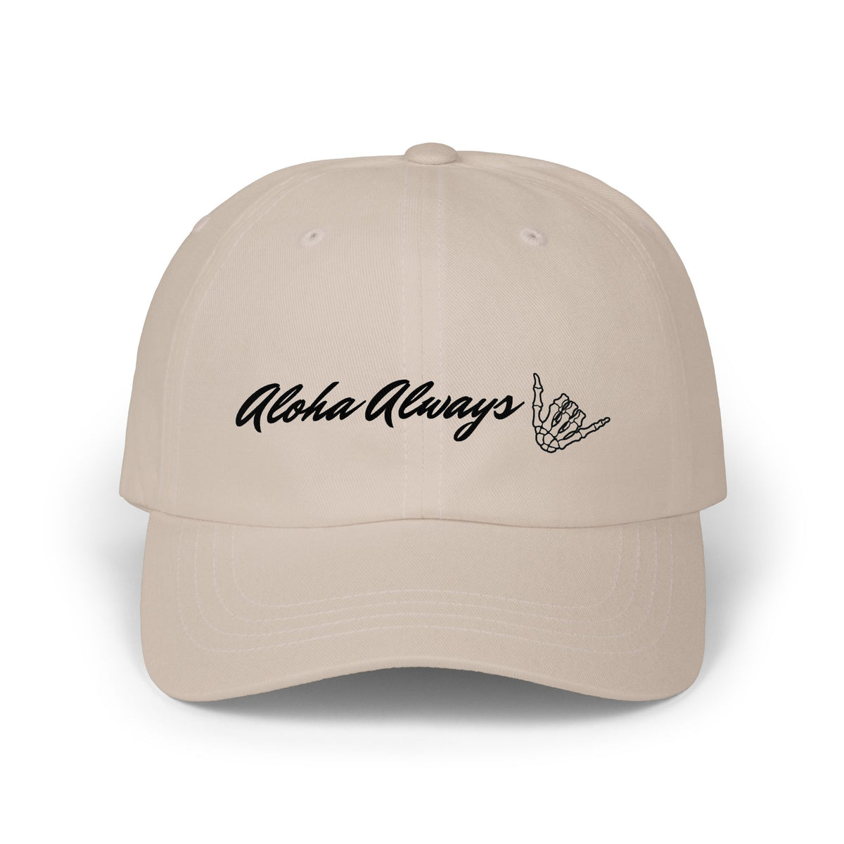 Aloha Always Dad Cap — Hawaiian Skeleton Shaka Hat