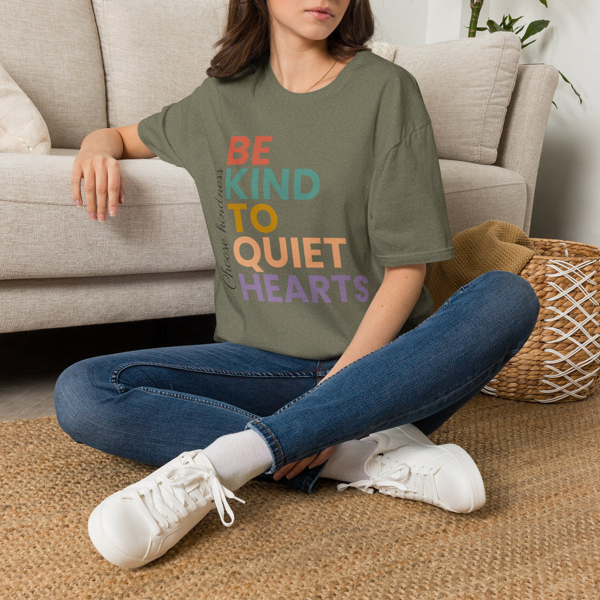 Be Kind To Quiet Hearts Cotton T-Shirt | Kindness Typography