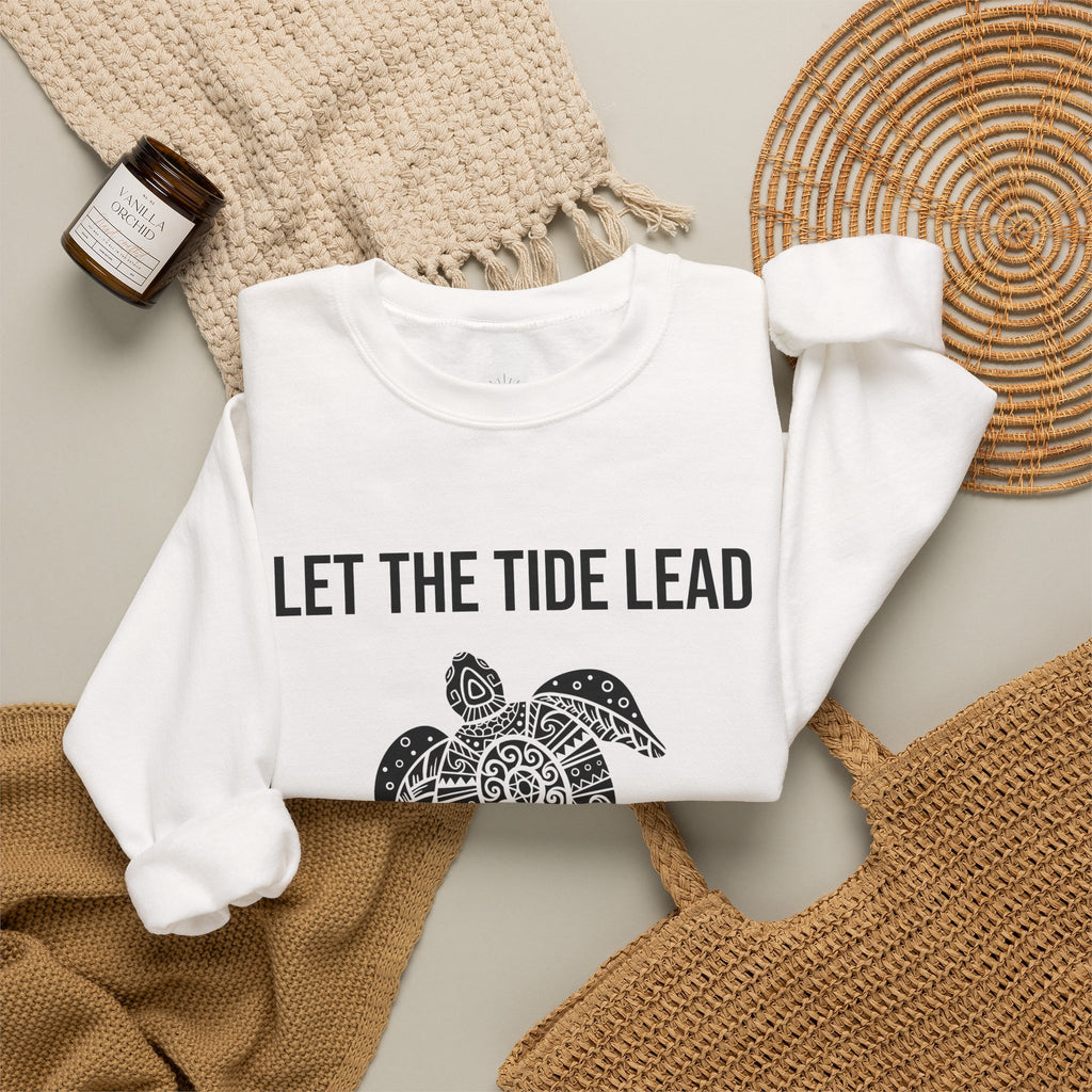 Turtle Crewneck Sweatshirt — "Let the Tide Lead" Coastal Graphic
