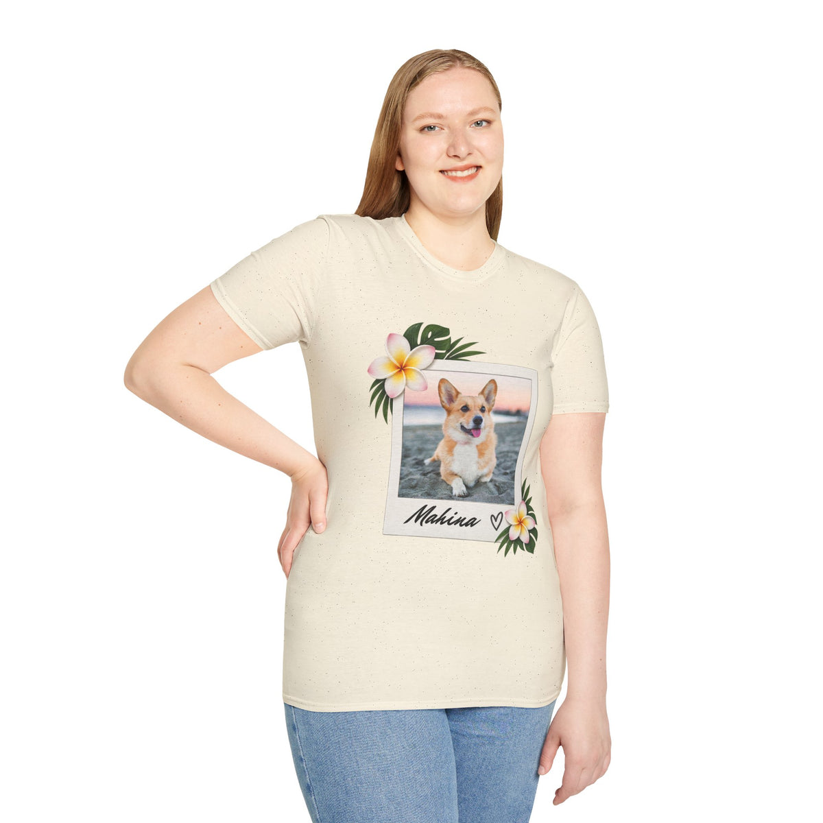 Personalized Pet Photo Polaroid Tee – Floral Frame, Custom Name