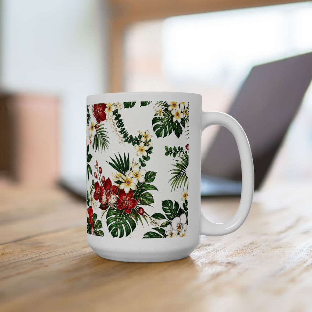 Tropical Floral Ceramic Mug – Hibiscus & Plumeria