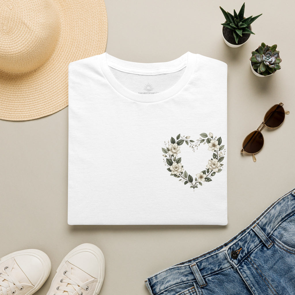 Gardenia Heart Floral Wreath T-Shirt – Botanical