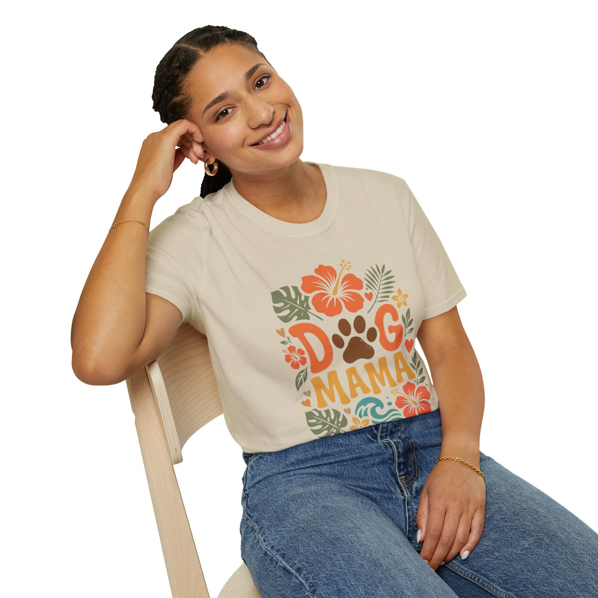 “DOG MAMA” Floral Paw Print Tropical Tee