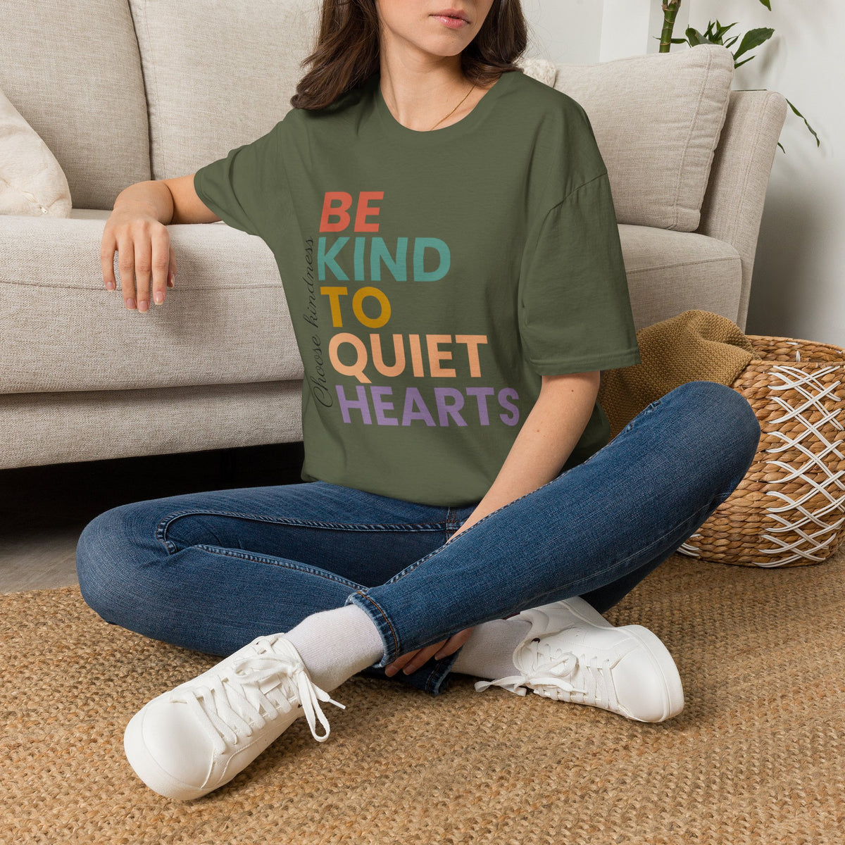 Be Kind To Quiet Hearts Cotton T-Shirt | Kindness Typography