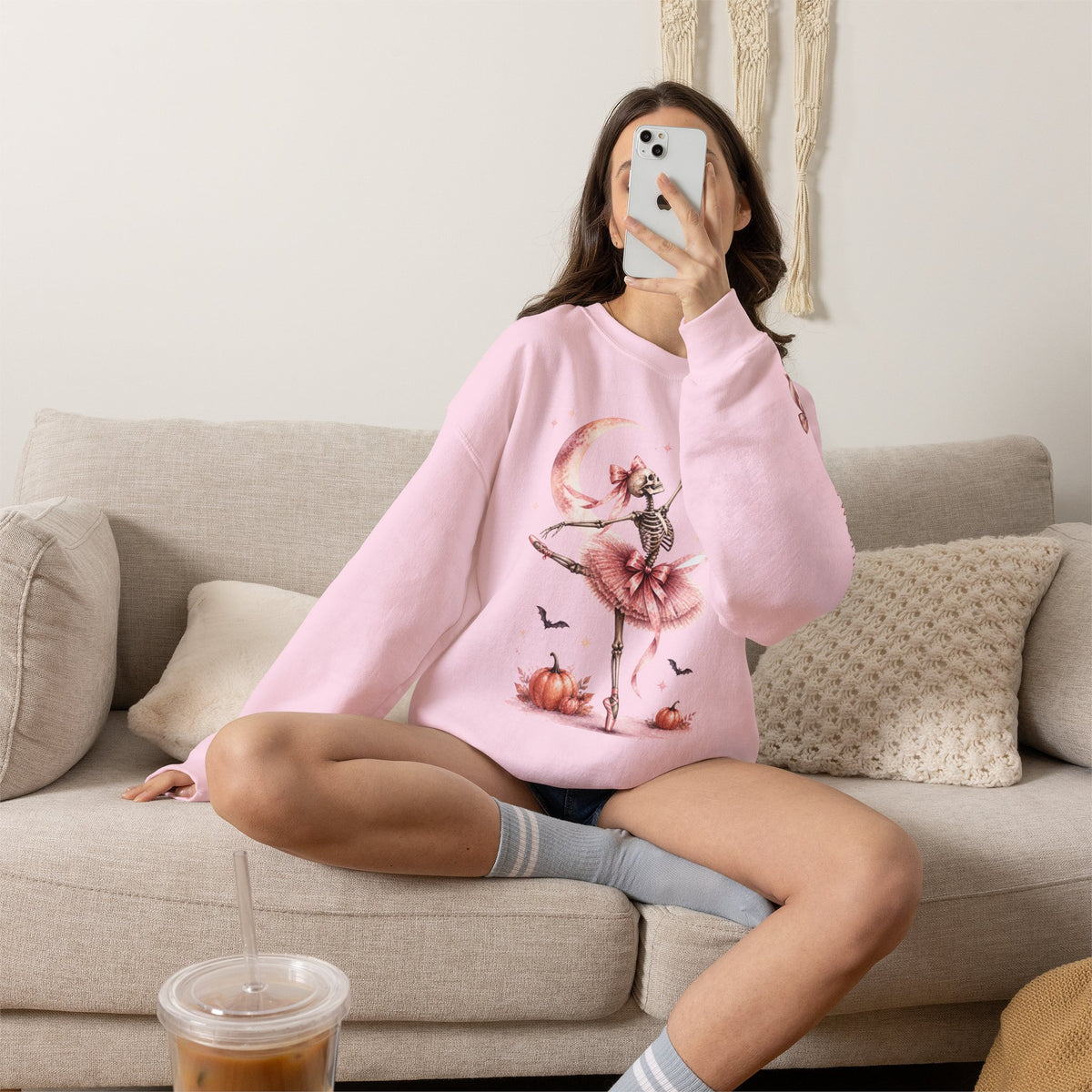 Skeleton Ballerina Ballet Dancer Sweatshirt | Halloween Pumpkin Moon