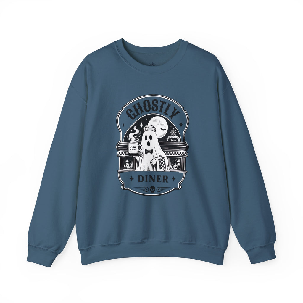 Ghostly Diner Sweatshirt — Vintage Halloween Ghost Café Crewneck