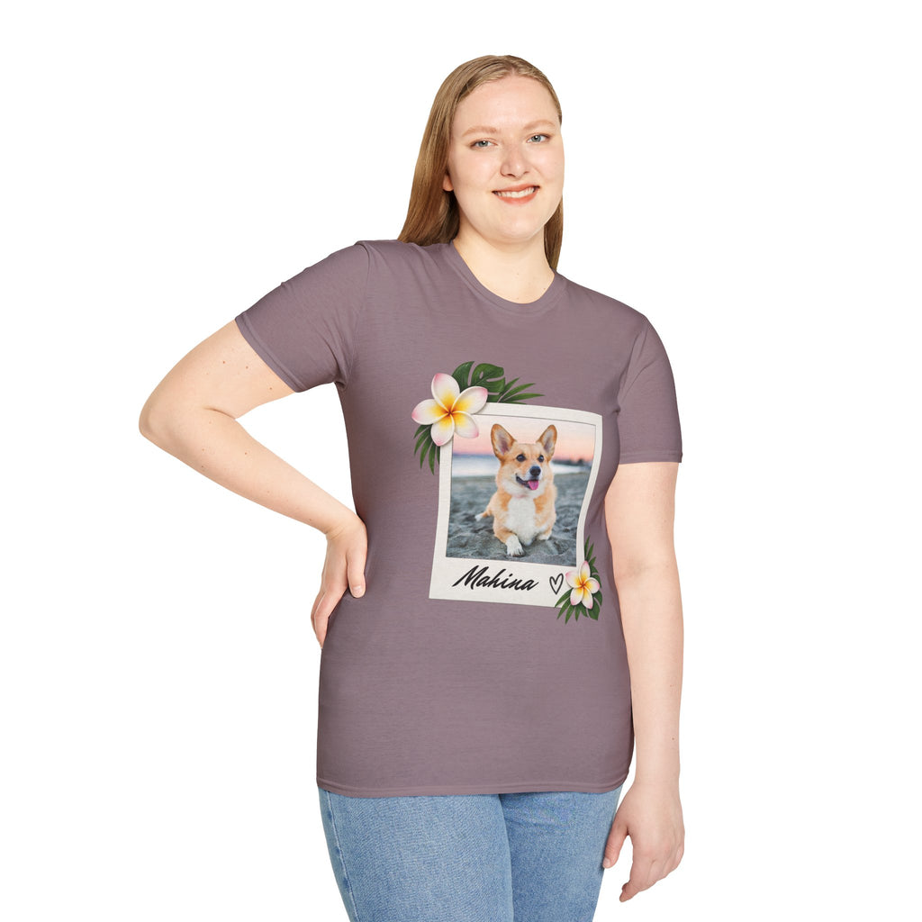 Personalized Pet Photo Polaroid Tee – Floral Frame, Custom Name
