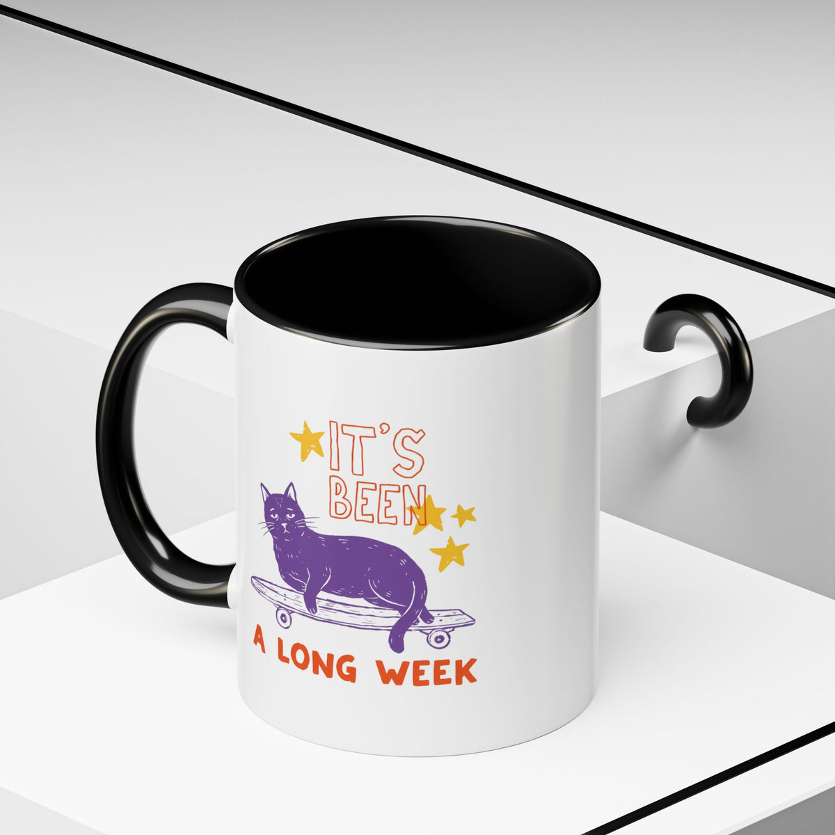 “It’s Been a Long Week” Cat on Skateboard Coffee Mug