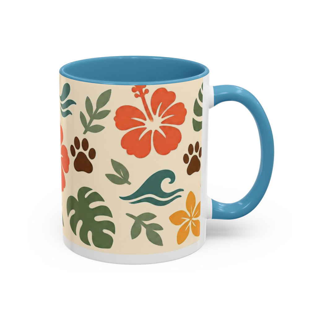 Tropical Hibiscus Paw Print Mug — Floral Coffee Cup for Dog Lovers