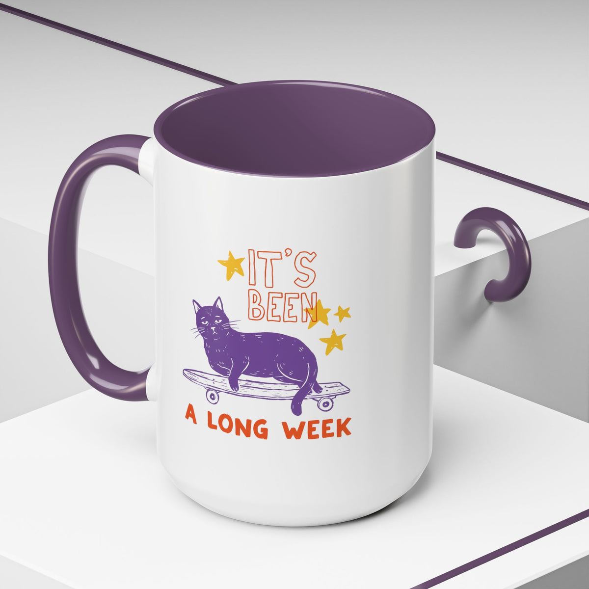 “It’s Been a Long Week” Cat on Skateboard Coffee Mug