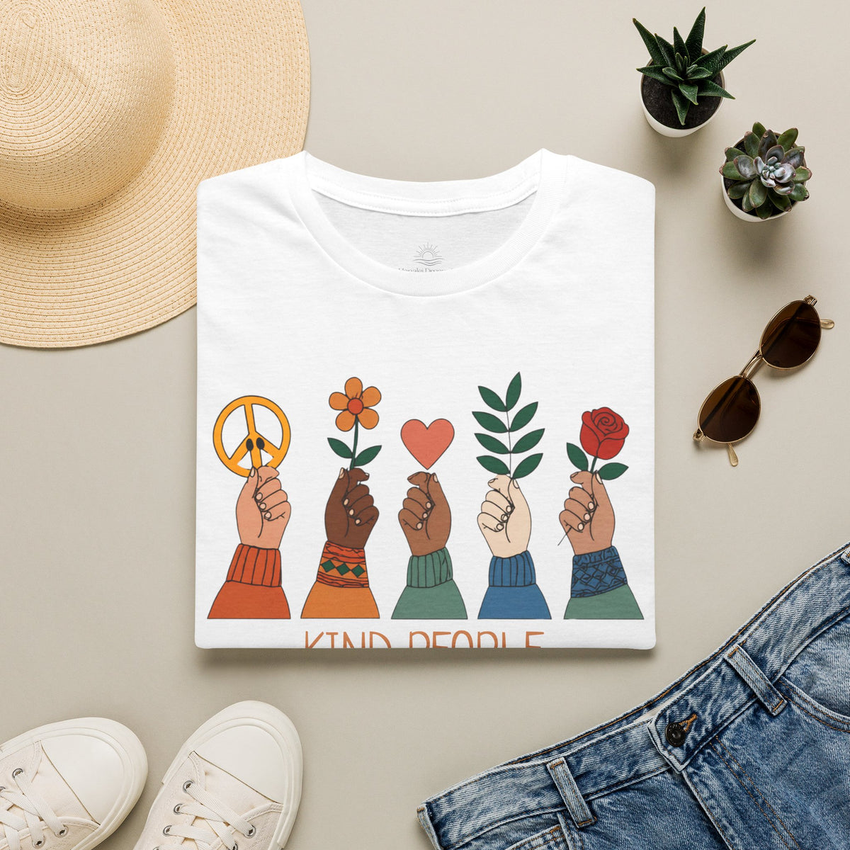 Kind People Change the World T-Shirt | Peace Flower Heart Rose Hands