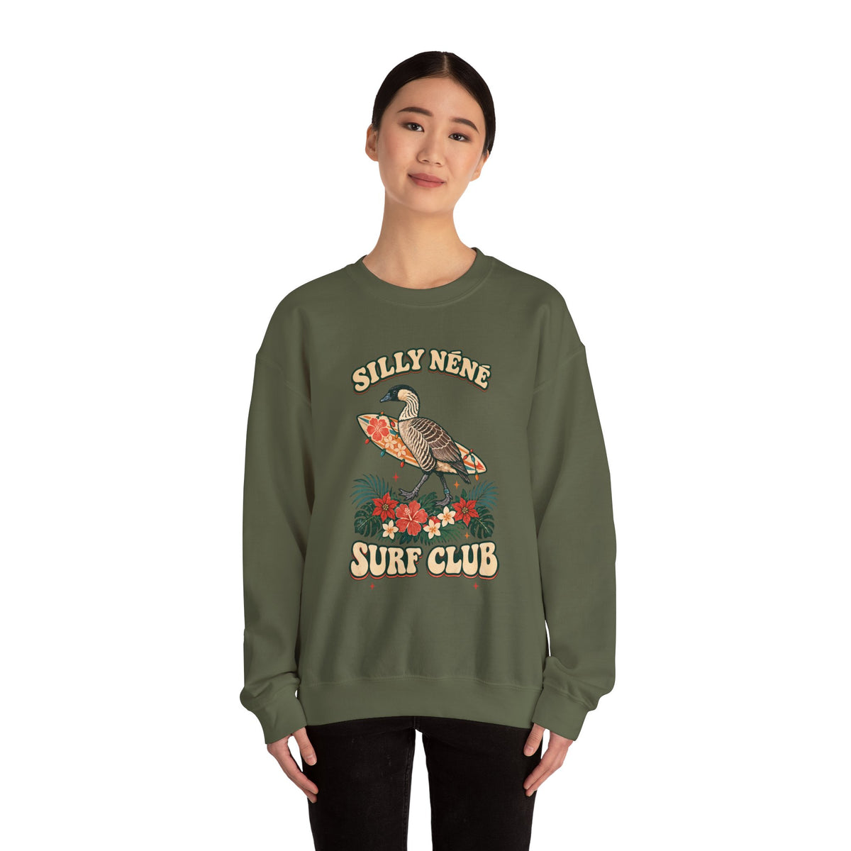 Silly Nēnē Surf Club Christmas Crewneck Sweatshirt – Hawaiian Goose Holiday Sweatshirt
