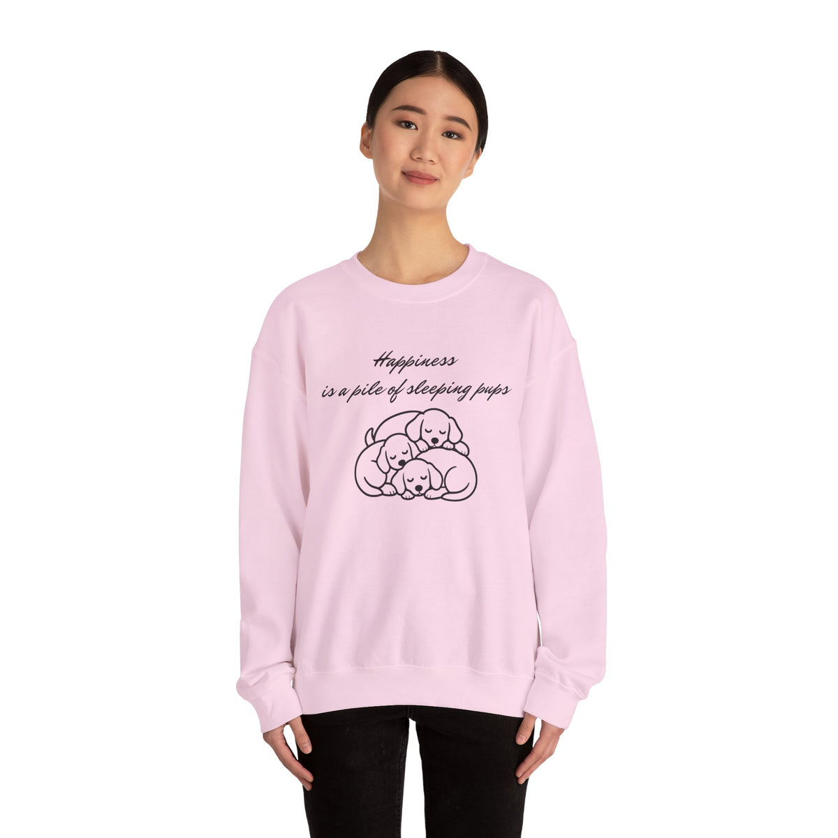 “Happiness Is a Pile of Sleeping Pups” Puppy Crewneck