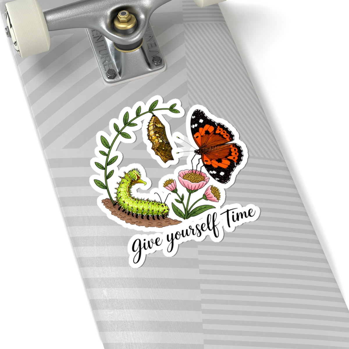 Give Yourself Time — Kamehameha Butterfly & Caterpillar Kiss-Cut Sticker