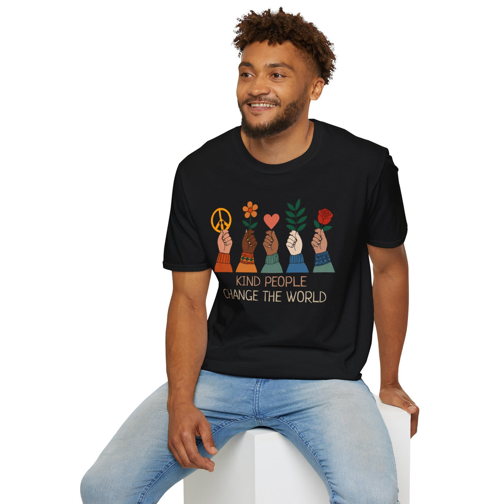 Kind People Change the World T-Shirt | Peace Flower Heart Rose Hands