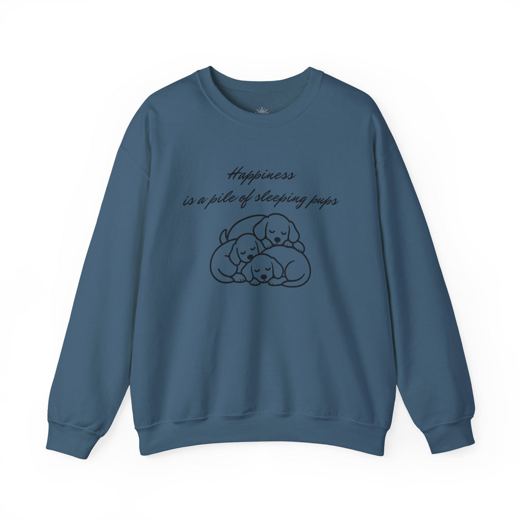 “Happiness Is a Pile of Sleeping Pups” Puppy Crewneck