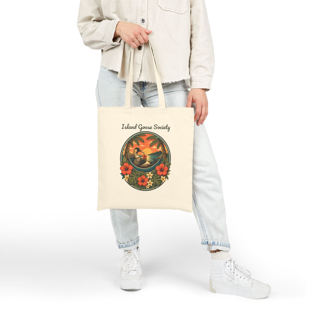Island Nēnē Canvas Tote – Tropical Sunset Floral Design