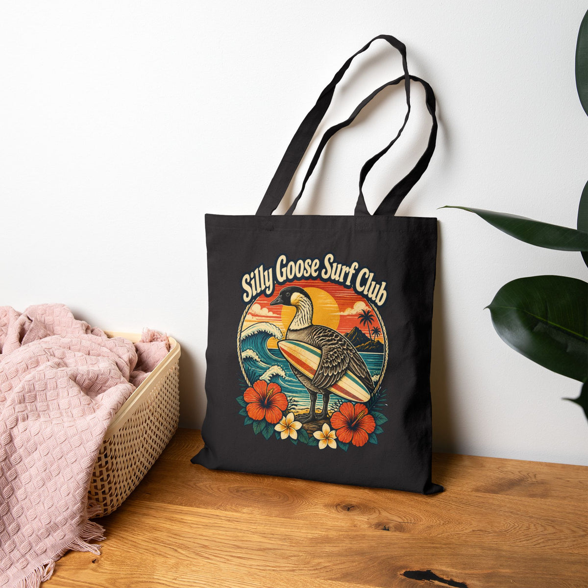 Silly Goose Surf Club Canvas Tote – Retro Hawaiian Nēnē