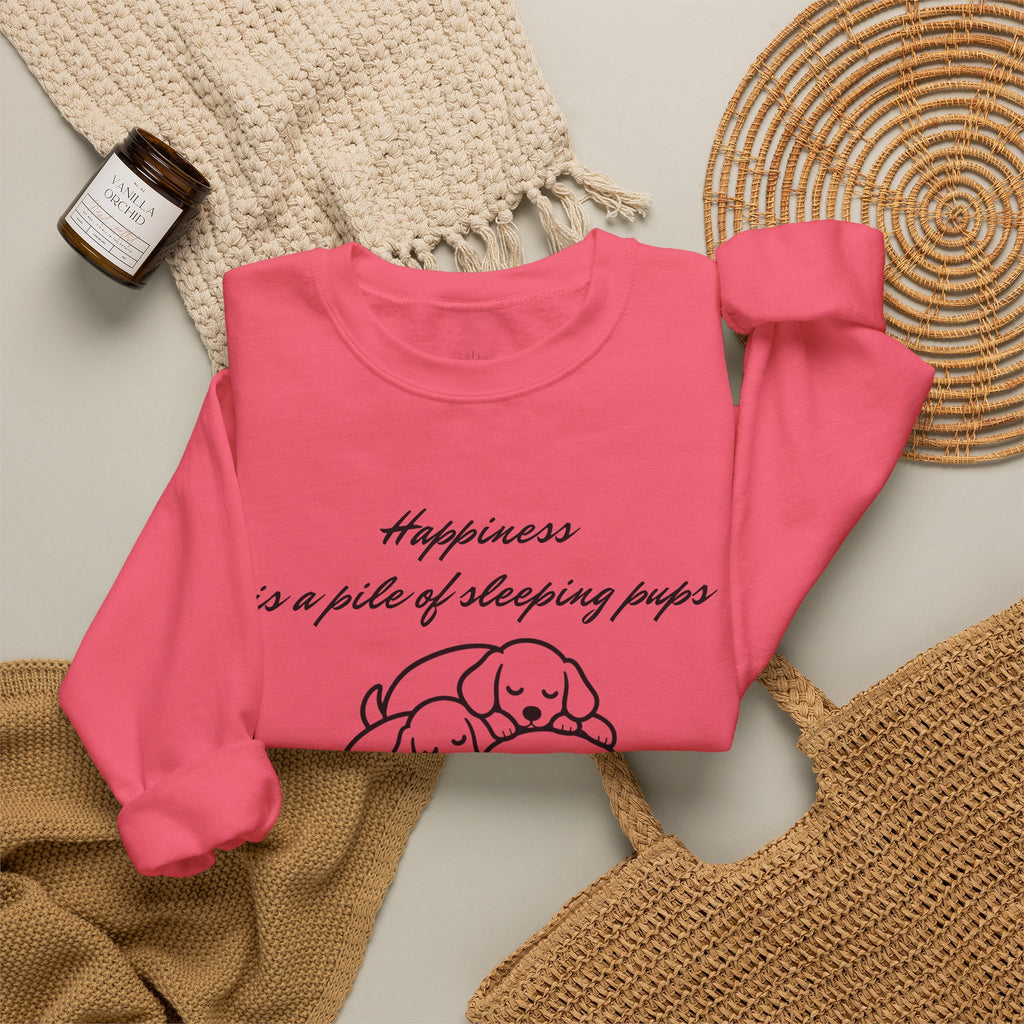 “Happiness Is a Pile of Sleeping Pups” Puppy Crewneck