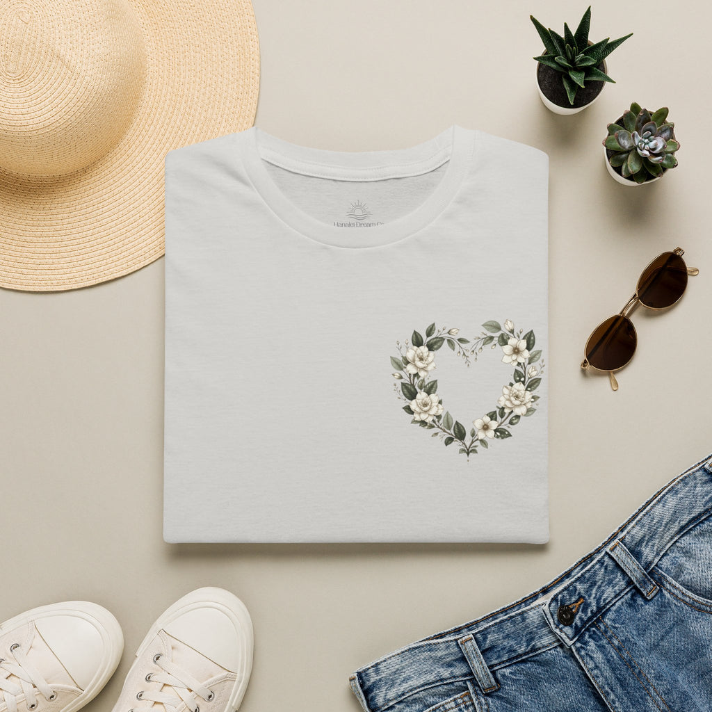 Gardenia Heart Floral Wreath T-Shirt – Botanical
