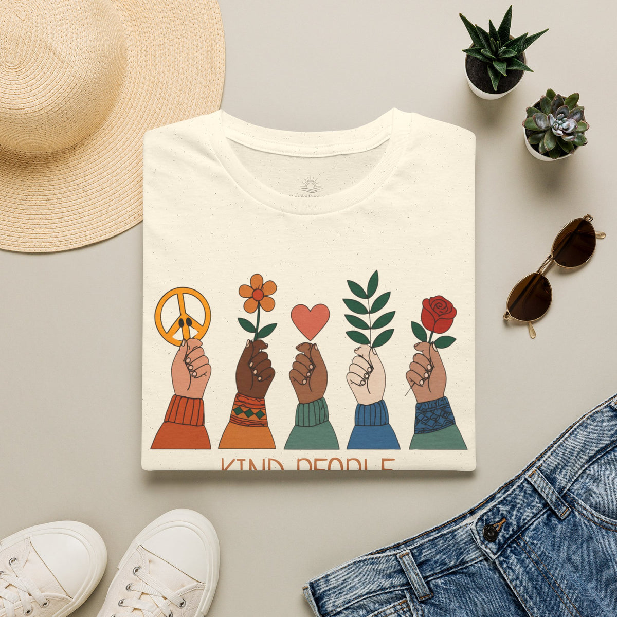 Kind People Change the World T-Shirt | Peace Flower Heart Rose Hands