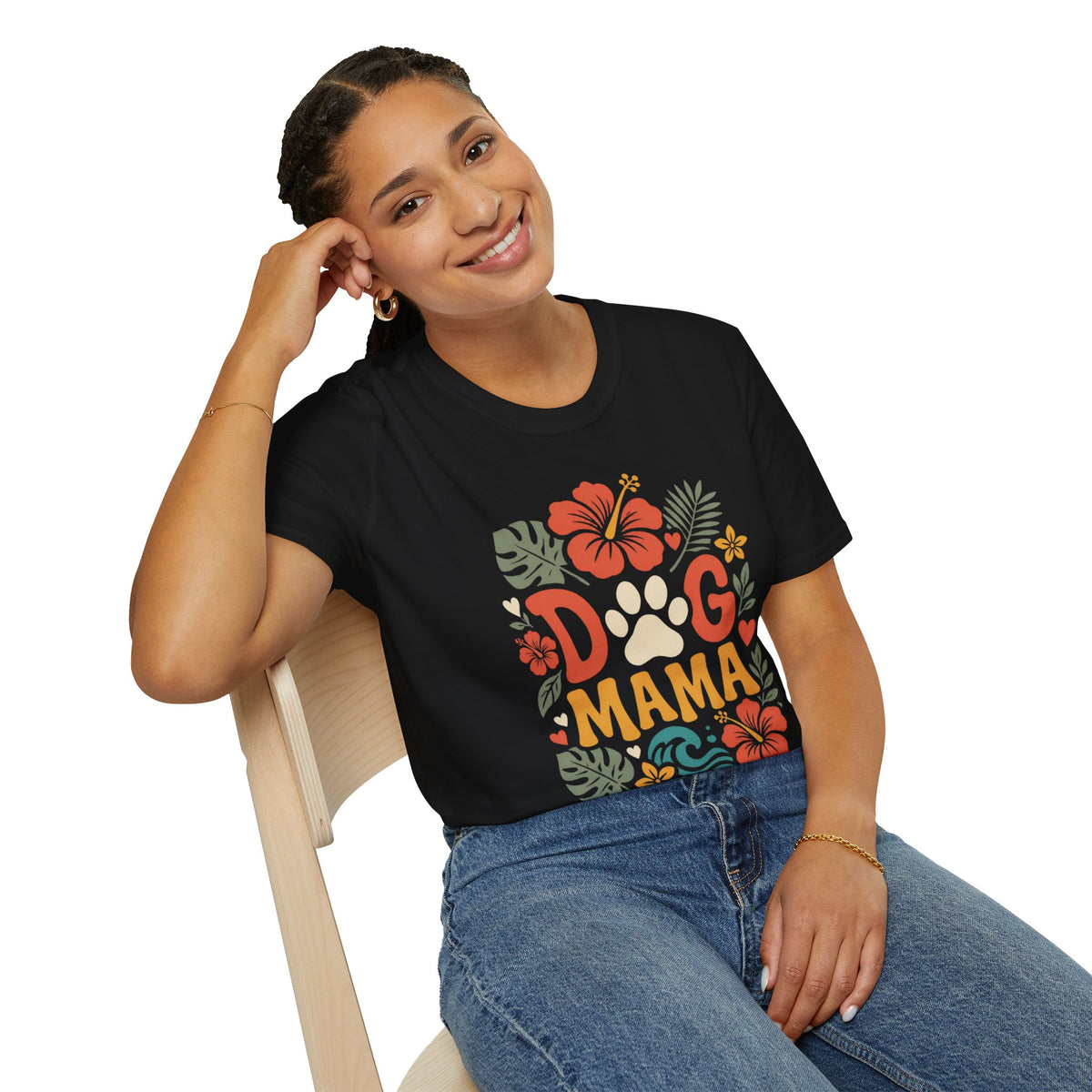 “DOG MAMA” Floral Paw Print Tropical Tee