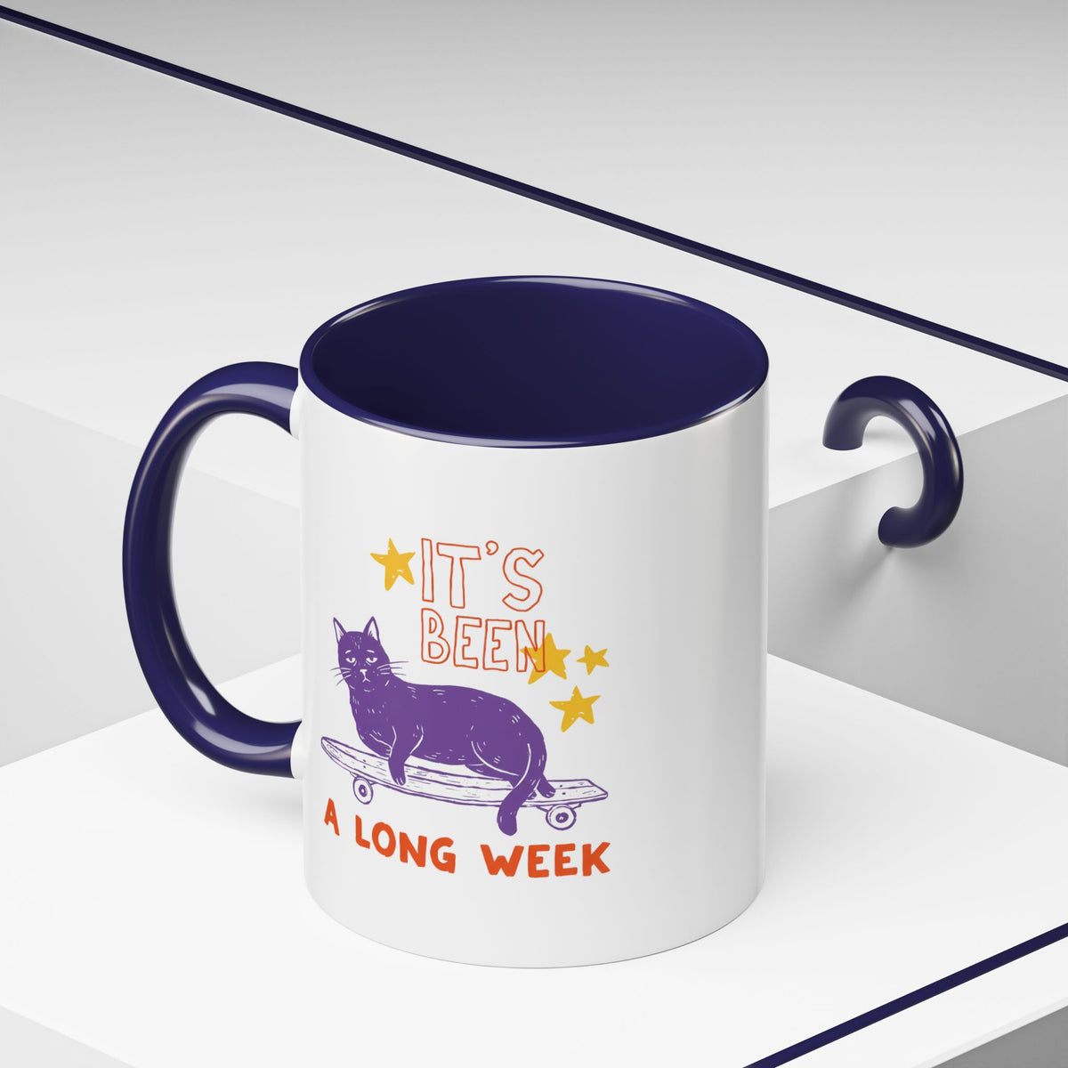 “It’s Been a Long Week” Cat on Skateboard Coffee Mug