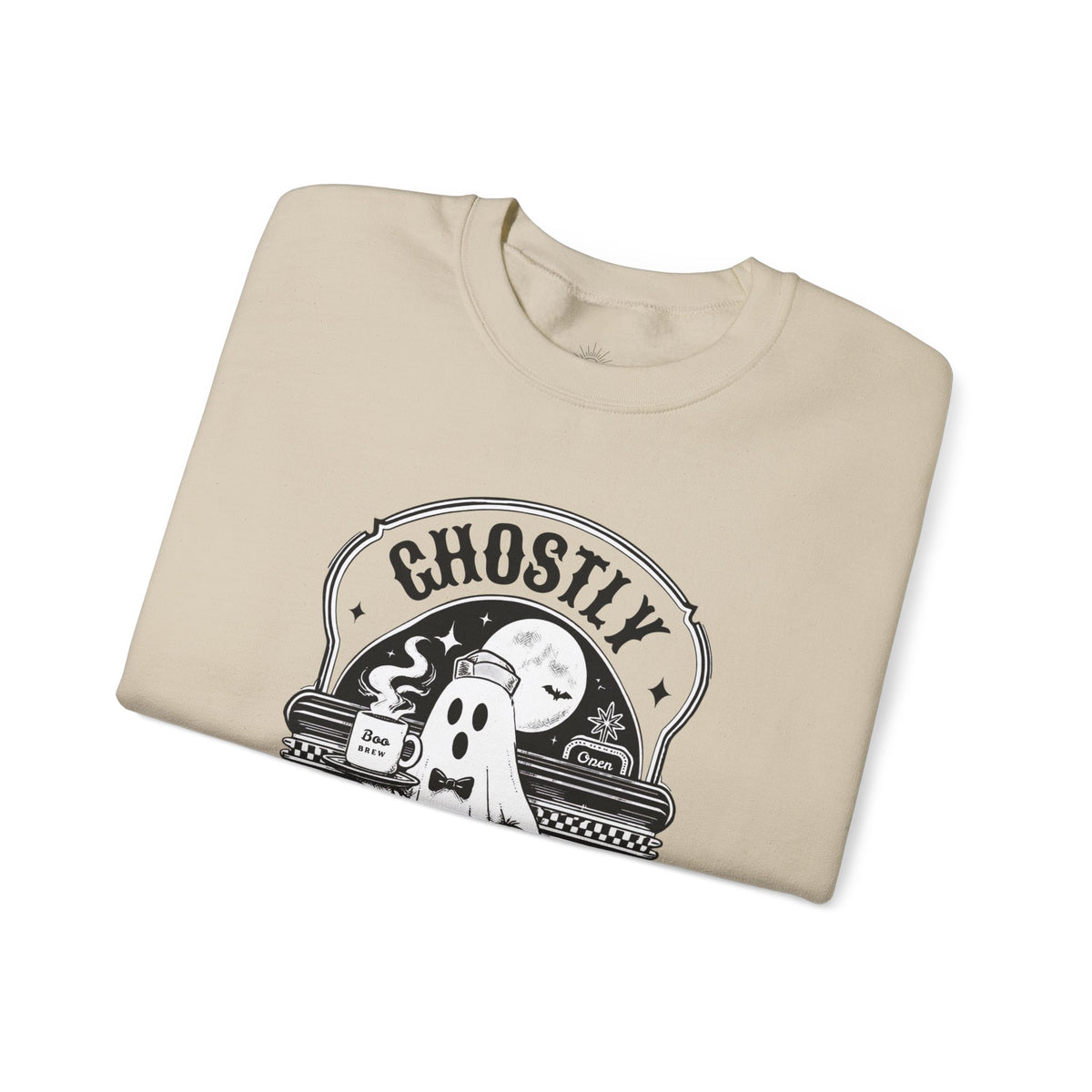Ghostly Diner Sweatshirt — Vintage Halloween Ghost Café Crewneck