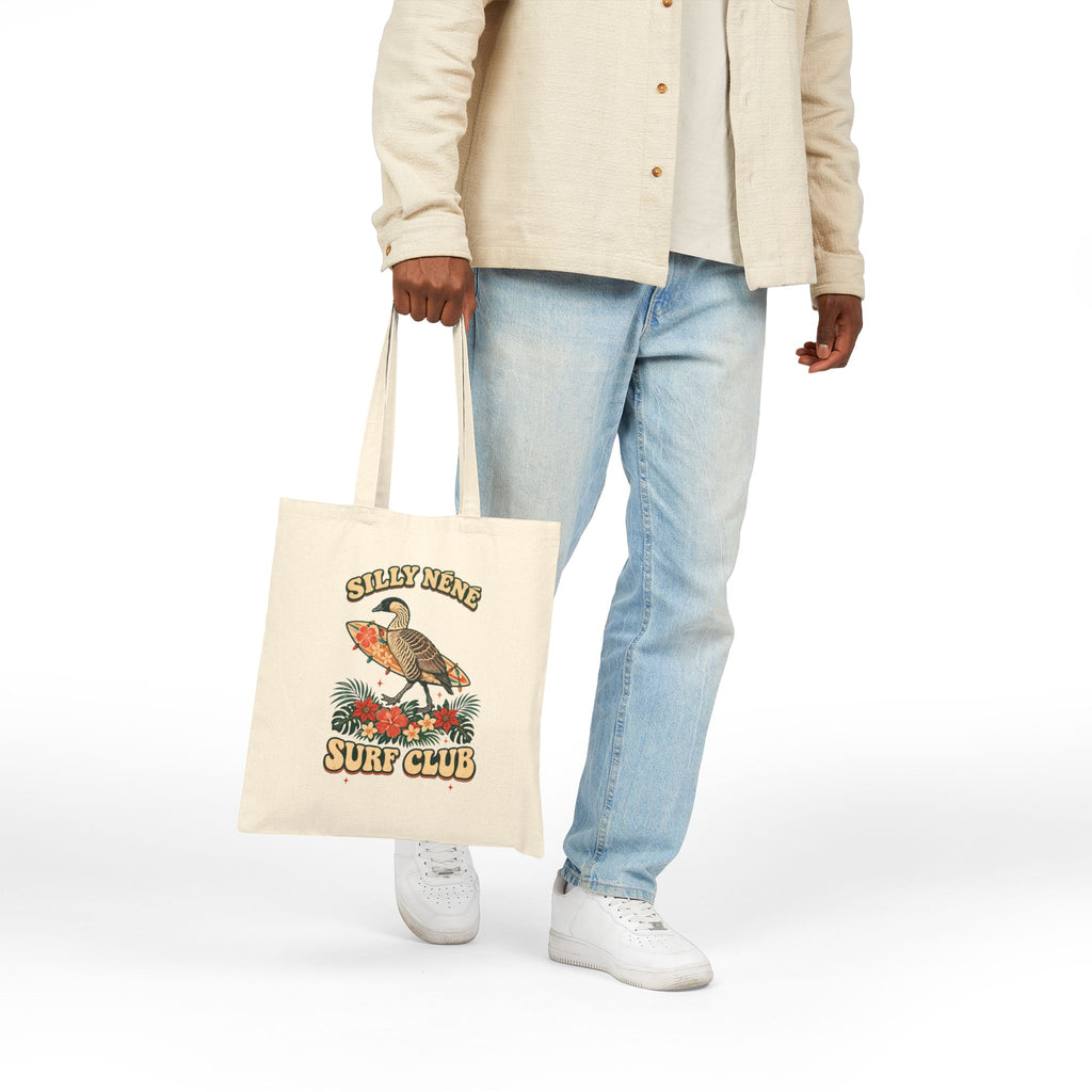 Silly Nēnē Surf Club Christmas Canvas Tote Bag – Hawaiian Goose Holiday Tote