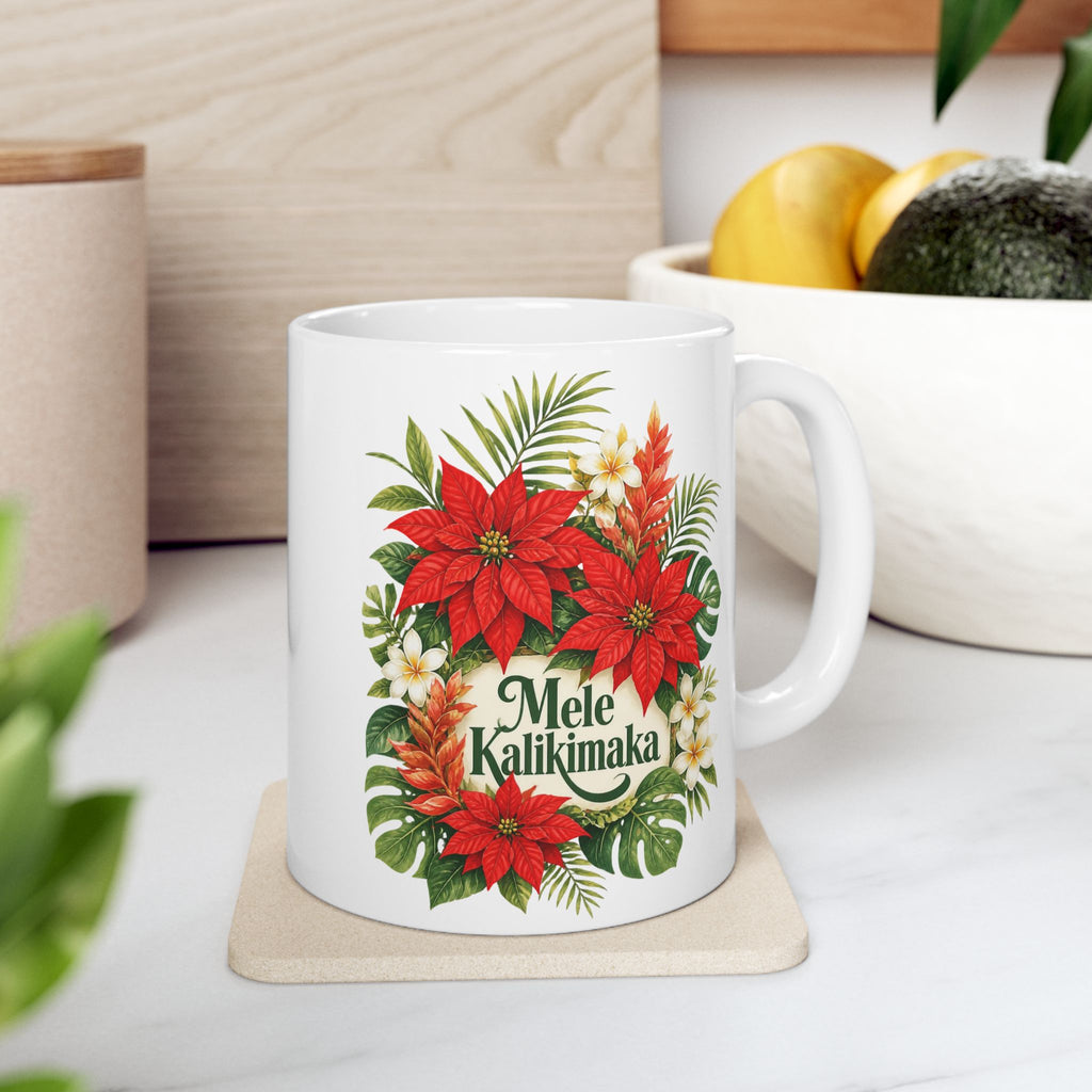 Tropical Poinsettia Holiday Mug – Floral Ceramic Cup