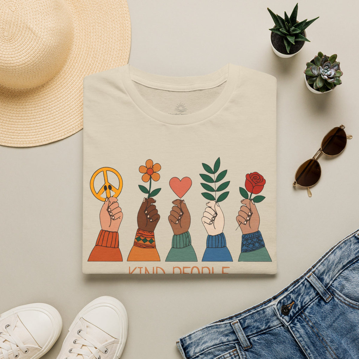 Kind People Change the World T-Shirt | Peace Flower Heart Rose Hands