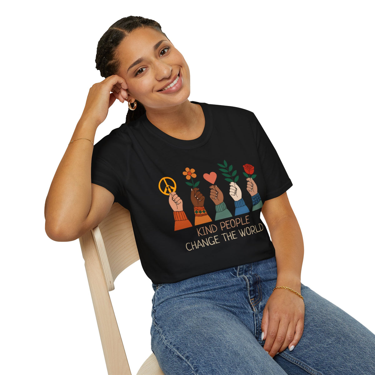 Kind People Change the World T-Shirt | Peace Flower Heart Rose Hands