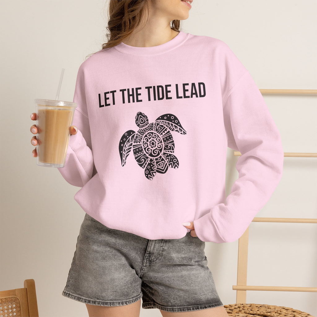 Turtle Crewneck Sweatshirt — "Let the Tide Lead" Coastal Graphic
